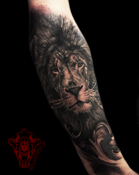 Tattoos - Realism Lion in Black and Grey - 122160